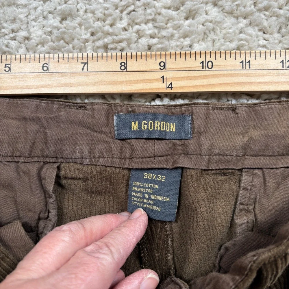 M GORDON Mens Brown Corduroy‎ Pants Size 38x32 Straight Fit Casual Trousers